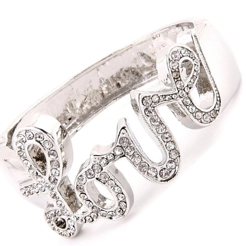 Womens Clear Crystal Love White Hinged Cuff Bold Bracelet